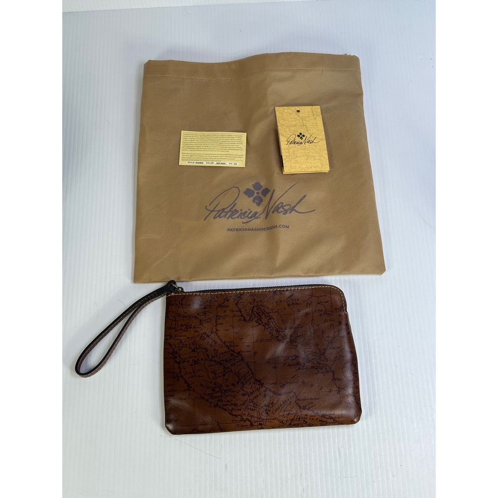 Patricia Nash Riot Rust Map Leather Tech Portfolio Wristlet Clutch S1434918